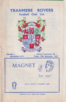 Tranmere Rovers v Bradford City Match Programme 1965-09-10